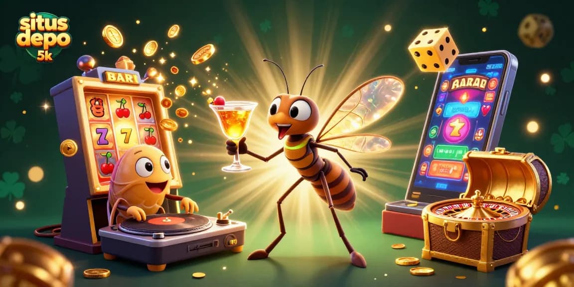 Experience thrilling games with situs depo 5k, featuring a lively casino mascot and engaging elements.
