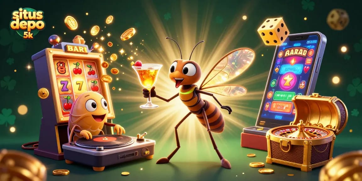 Experience thrilling games with situs depo 5k, featuring a lively casino mascot and engaging elements.