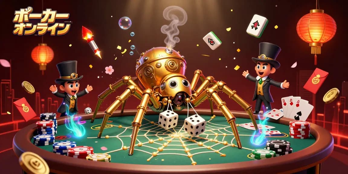 ポーカー オンラインでのスチームパンクなスパイダーが黄金のウェブを作るシーン