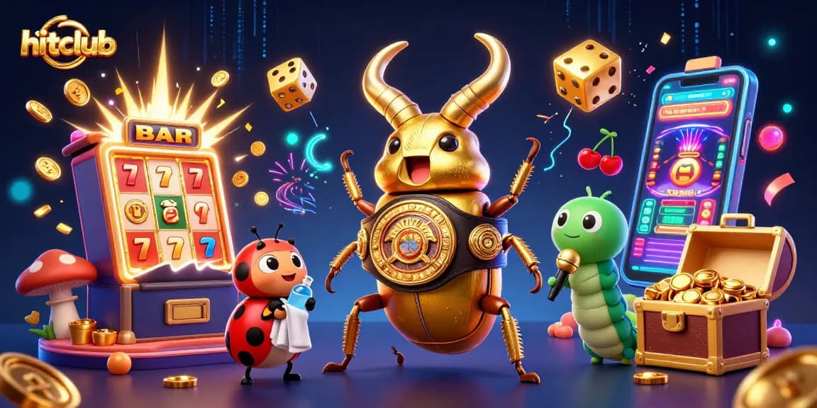 Engage in exciting gameplay at hitclub with a vibrant illustration of casino characters and iconic symbols.