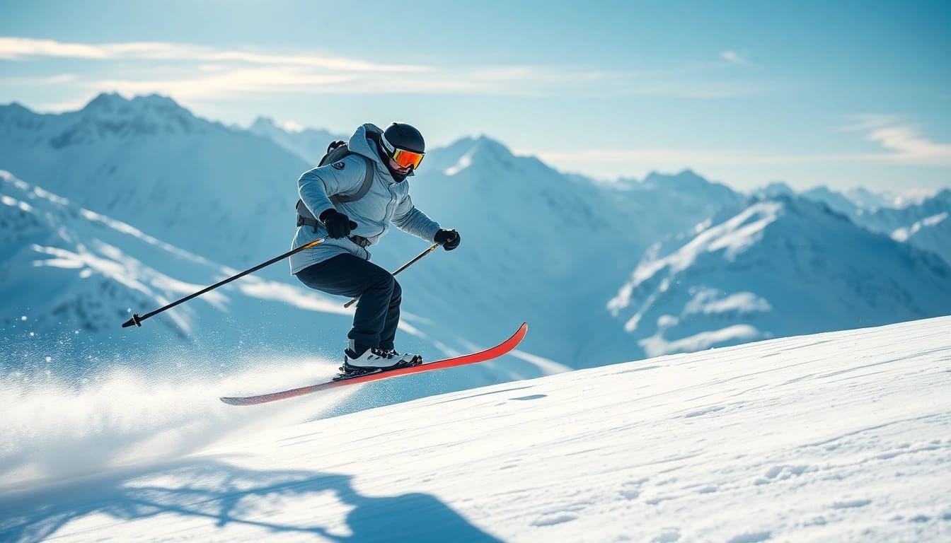 Enjoy thrilling winter activities with the best ski gear highlighted in a picturesque alpine setting.