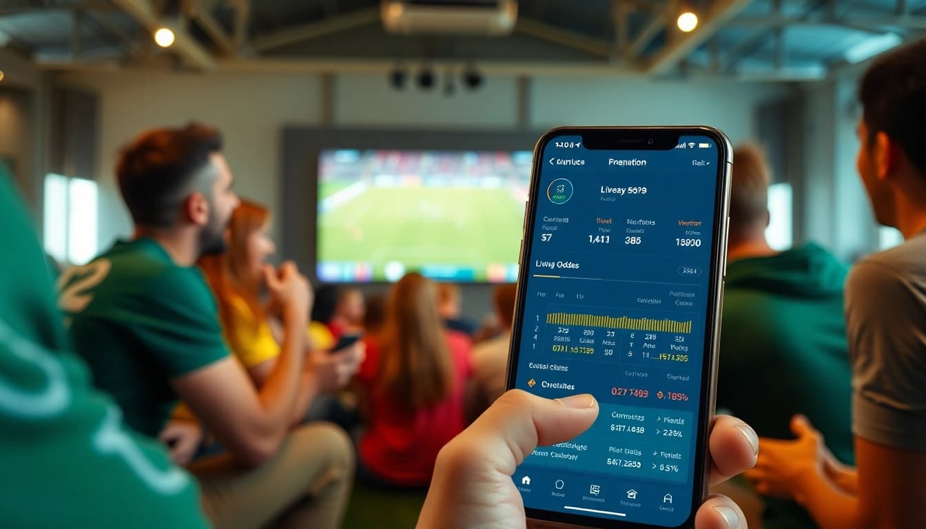 Live sports betting scene featuring https://keonhacai.gold/ with football odds and enthusiastic fans.