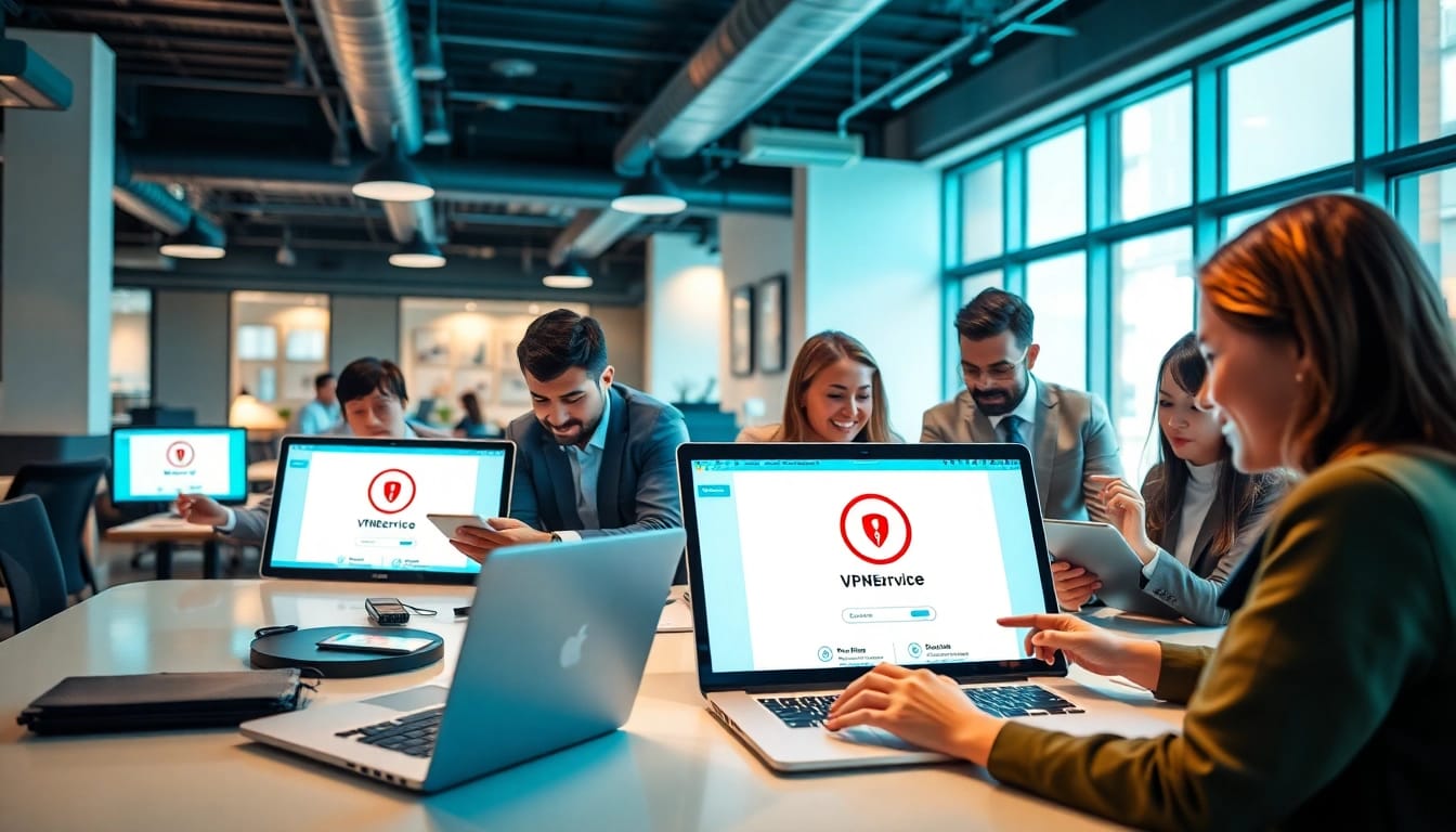 快连下载 interface showcased in a modern office setting with professionals using devices
