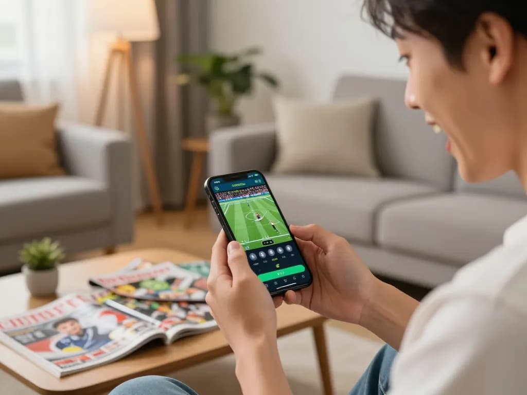 Experience the thrill of placing bets with the Link Bet88 mobile app in a cozy home setting.