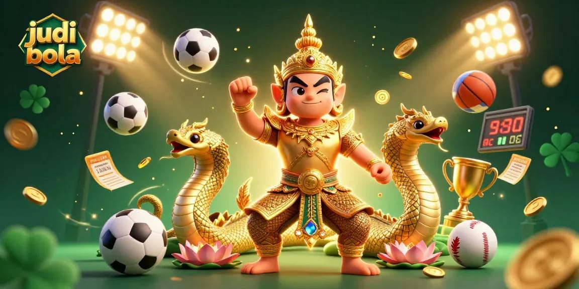 Engage in judi bola excitement with 3D characters celebrating sports betting action amidst dynamic elements.