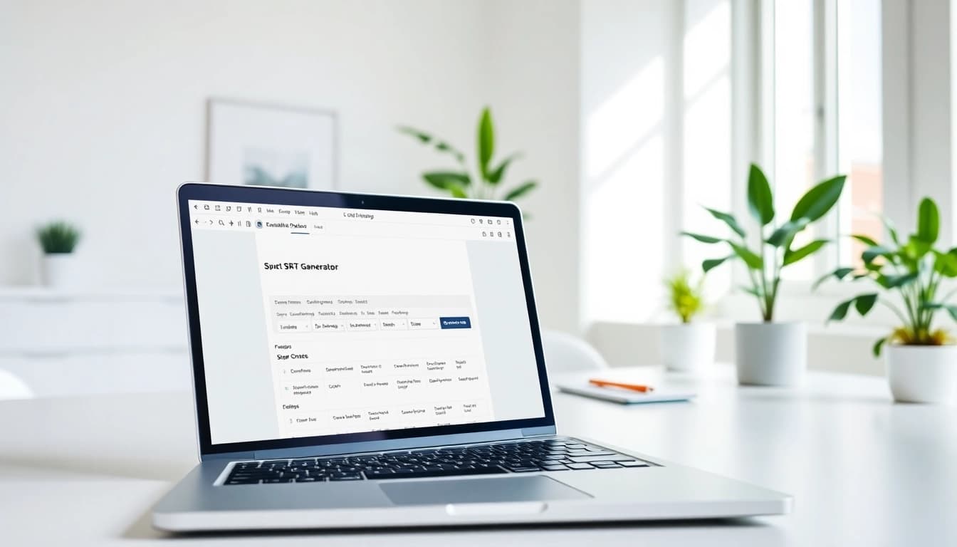 Generate accurate subtitles quickly using the SRT Generator tool on a modern laptop.