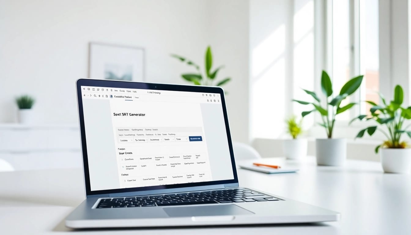Generate accurate subtitles quickly using the SRT Generator tool on a modern laptop.