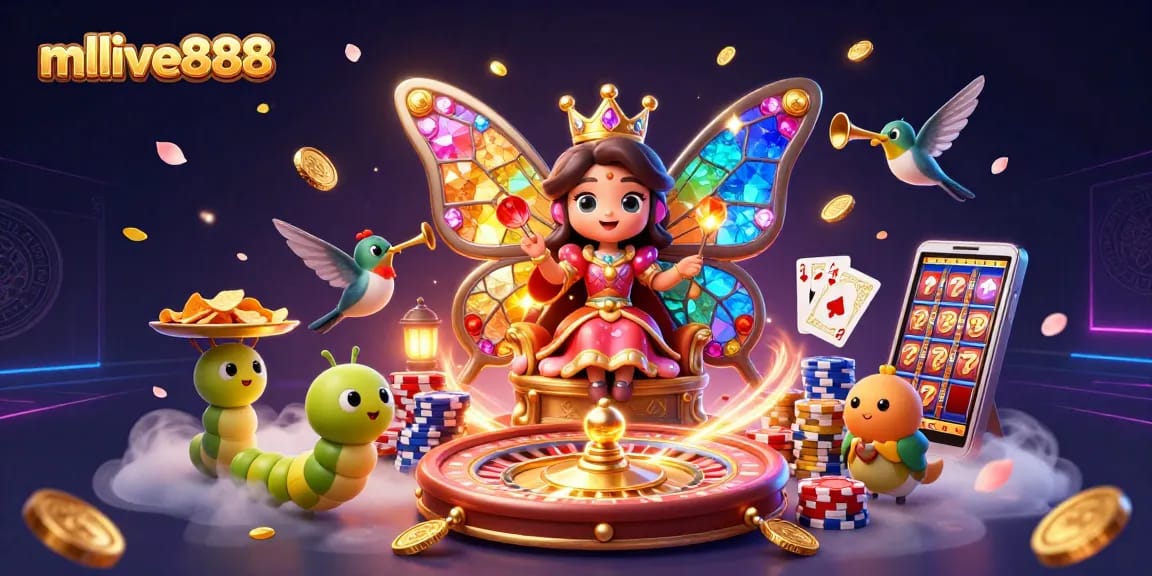 Experience the thrill of mmlive888 with vibrant 3D casino characters immersed in a rich gaming environment.