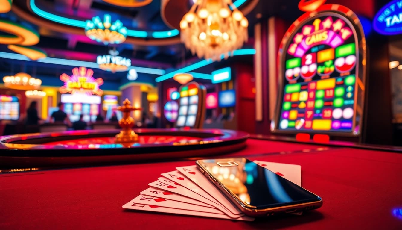Experience the thrill of S8 gaming with glamorous chips and poker cards in a vibrant casino.