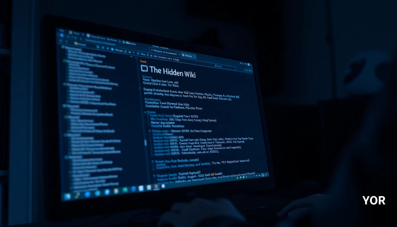 View of a dark web interface showcasing the hidden wiki links, representing .onion services.