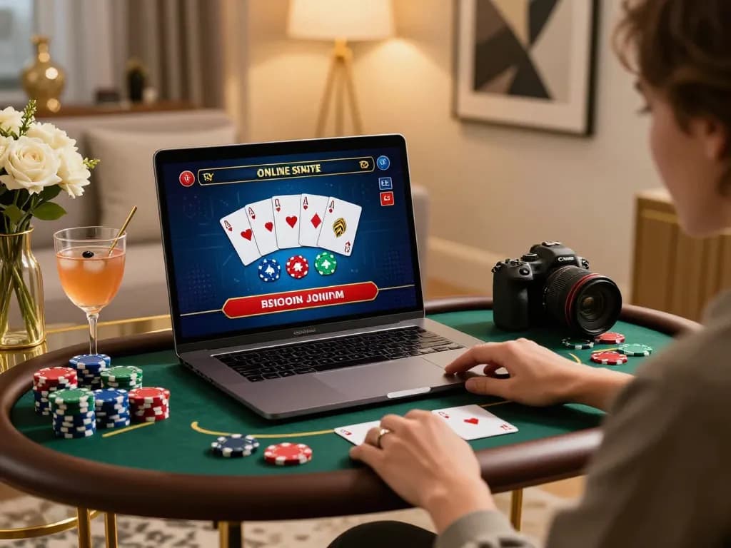 Engaged player enjoying a baccarat사이트 at a luxurious home casino setup with cocktails and elegant decor.