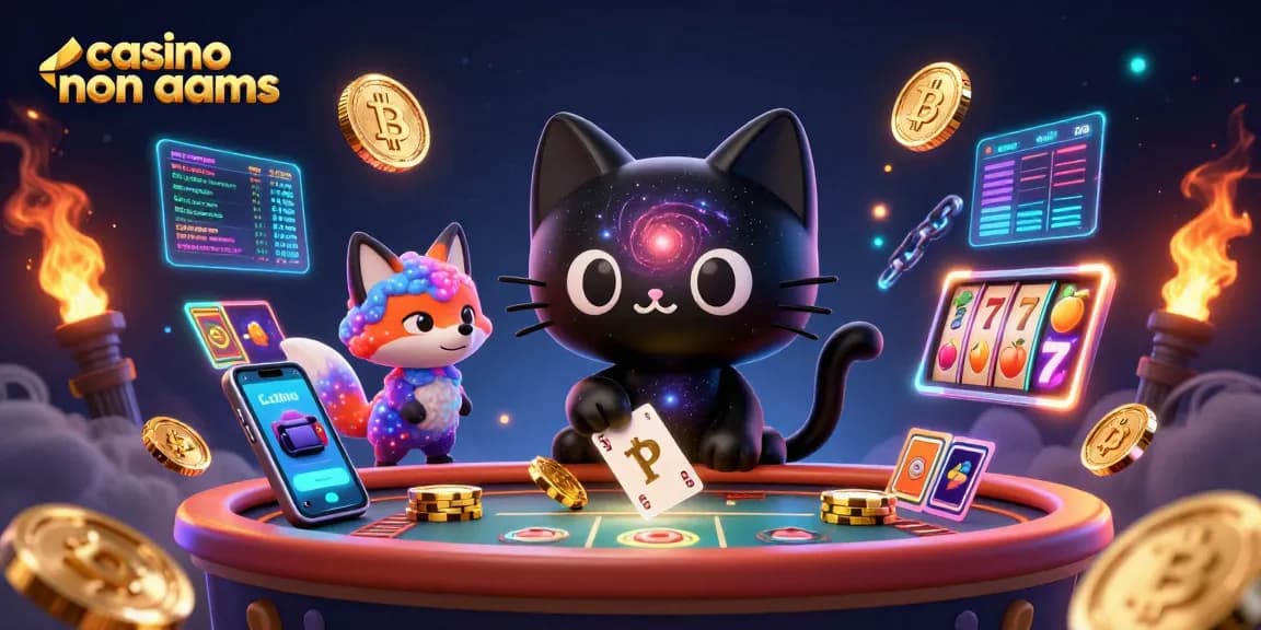 Giocando ai casino non AAMS, il gatto nero con il buco nero attira chip dorati e carte luminose.