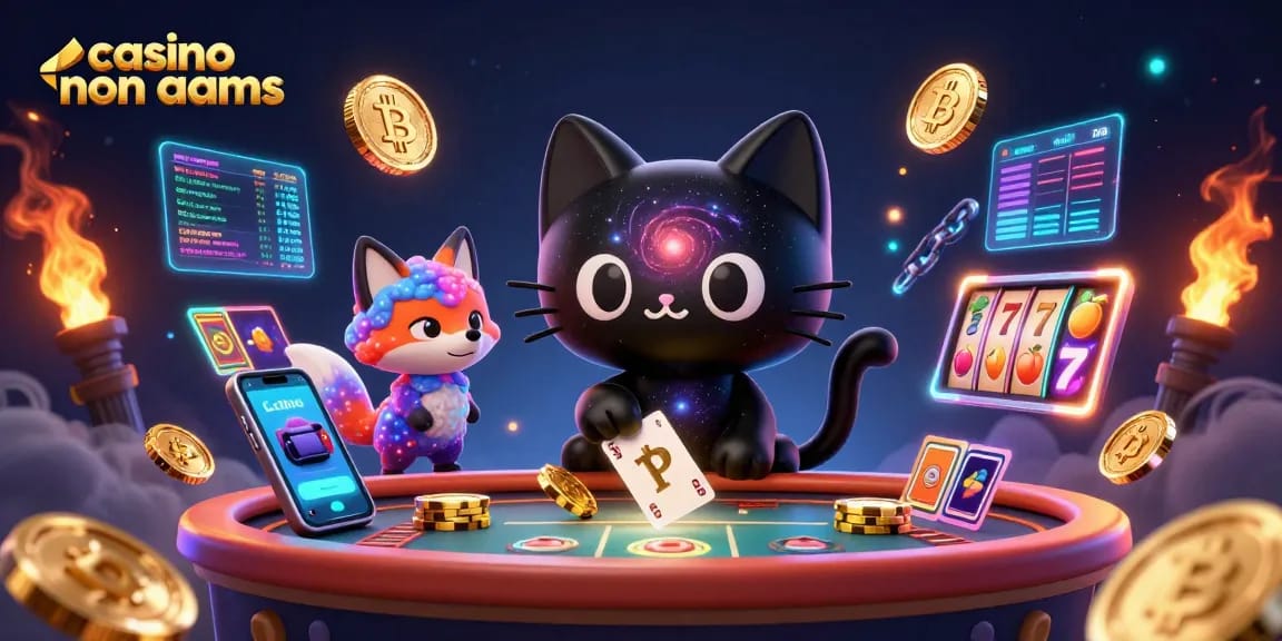 Giocando ai casino non AAMS, il gatto nero con il buco nero attira chip dorati e carte luminose.