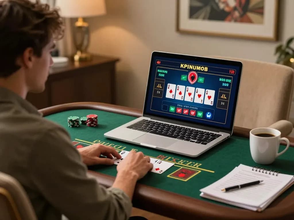 Engage with Nhà cái MAY88 for online baccarat in a stylish home office.