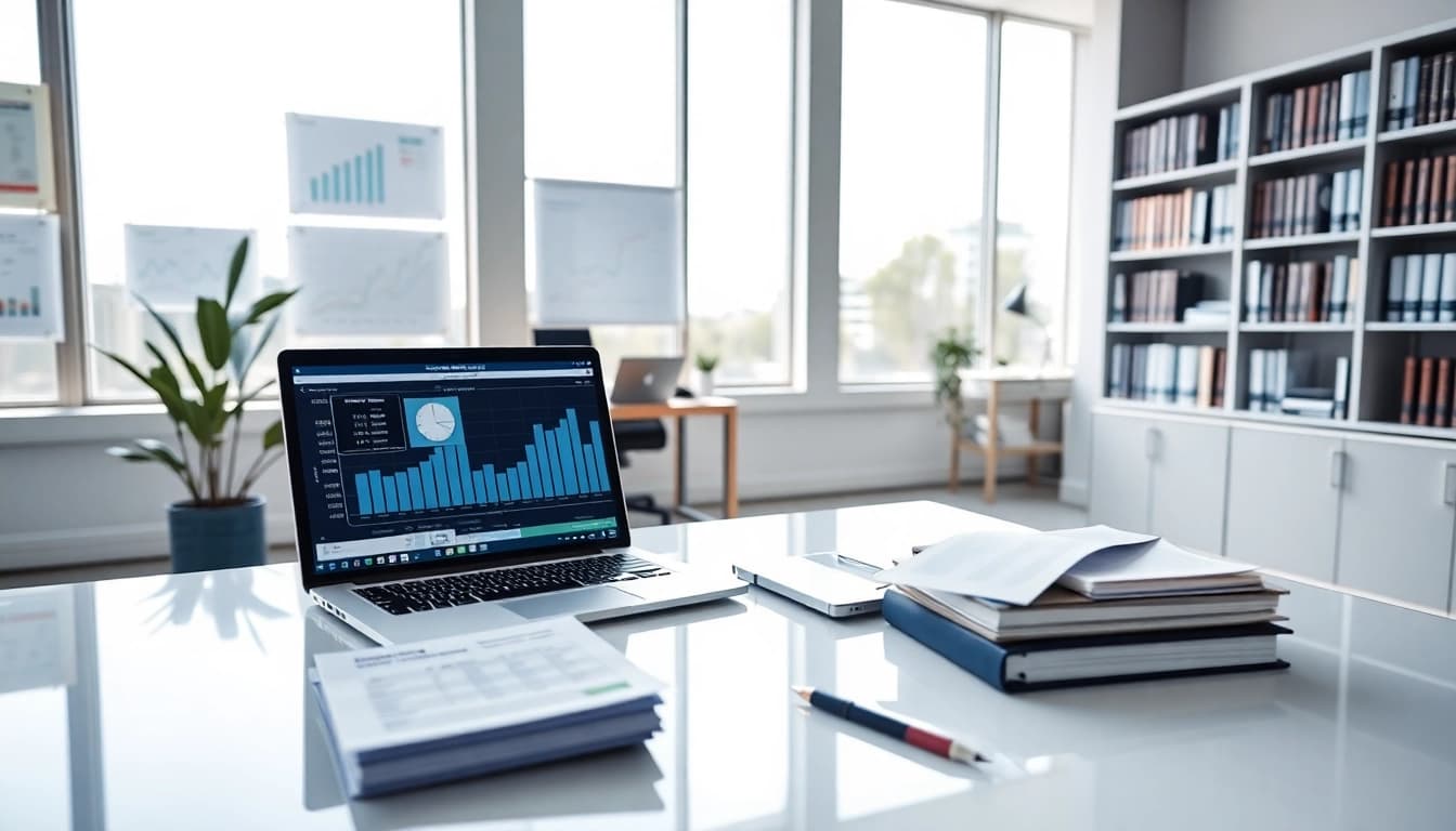 SMSF auditor reviewing financial documents in a modern office setting