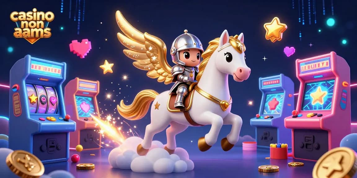 Giocatori immersi nel divertimento nei casino non AAMS tra macchine arcade 3D e animazioni colorate.