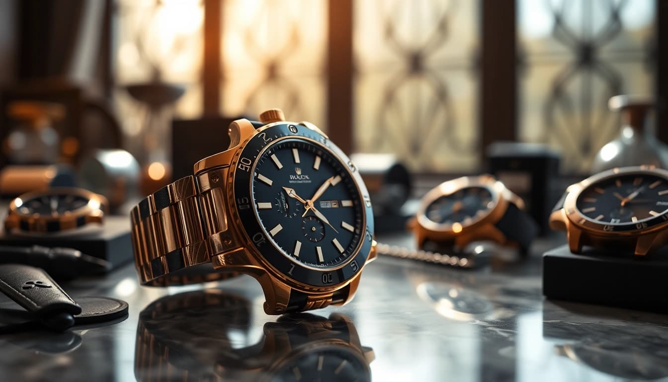 Showcasing a detailed replica watch on a marble table with natural lighting.