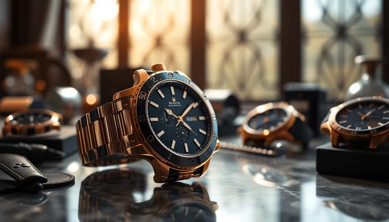 Showcasing a detailed replica watch on a marble table with natural lighting.