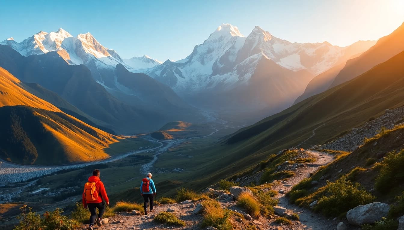 Stunning view of the Manaslu trek with trekkers exploring the breathtaking Himalayan landscape.