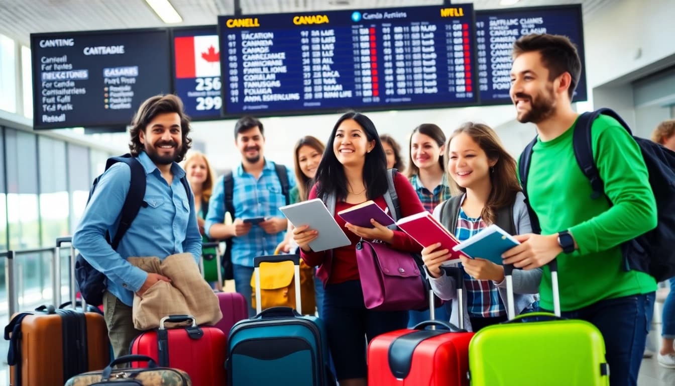 Travelers preparing for their journey to Canada, focusing on canada visitor visa from australia.