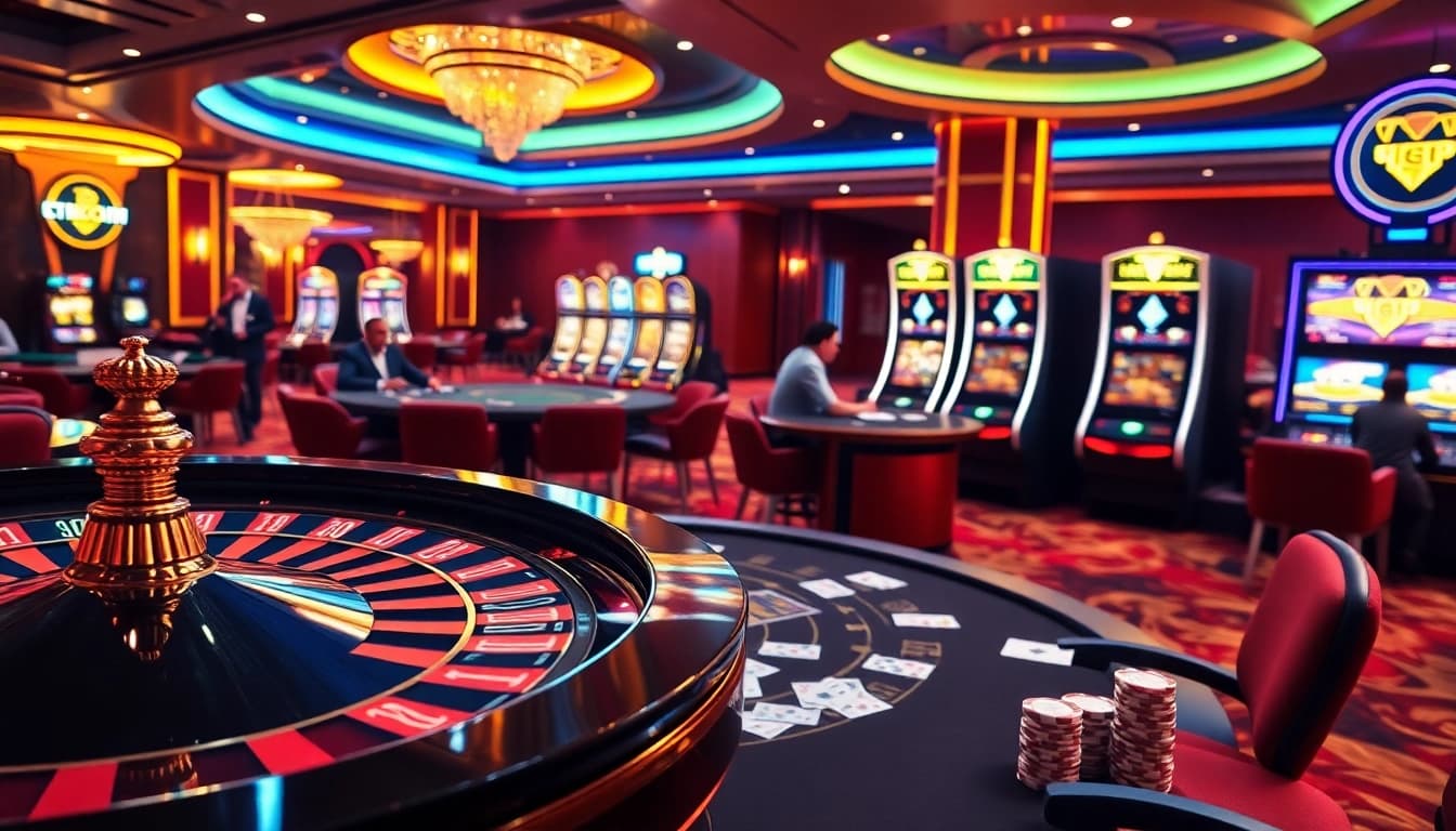 Players engaging at tables in exciting crypto online casinos with colorful chips and cards.