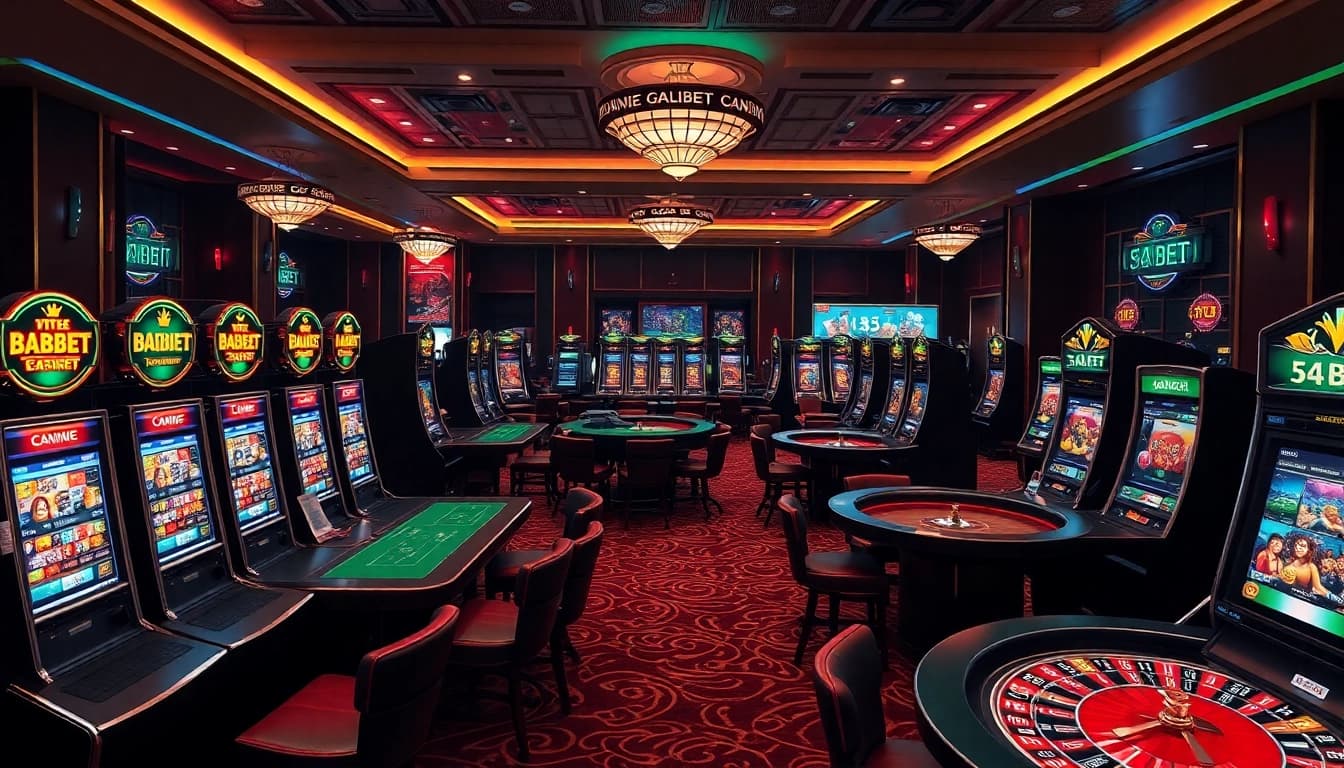Engage in thrilling online betting at 54BET with vibrant casino tables and dynamic gaming atmosphere.