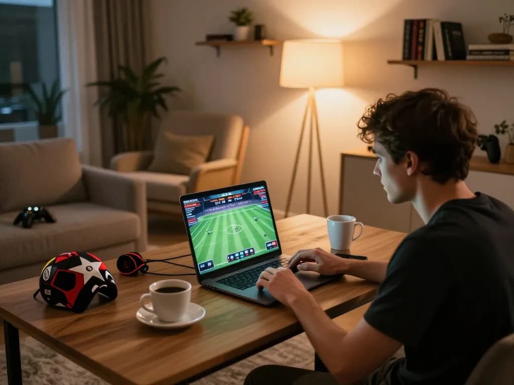 Experience thrilling online betting with okwintv in a cozy home setup, blending strategy and excitement.
