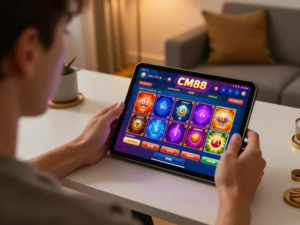 Player engaging in online gaming on CM88 mobile app, showcasing user-friendly interface and excitement