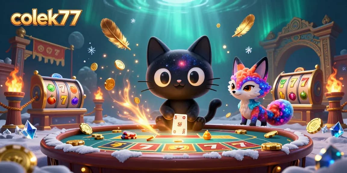 Engage with colek77 at an exciting cosmic casino table with vibrant characters and elements.