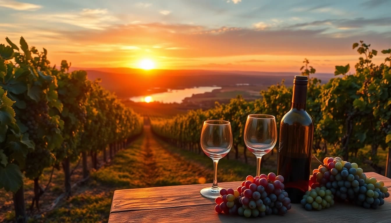 Tasting fine wine in Clarksburg CA's scenic vineyard, with grapes and river views.