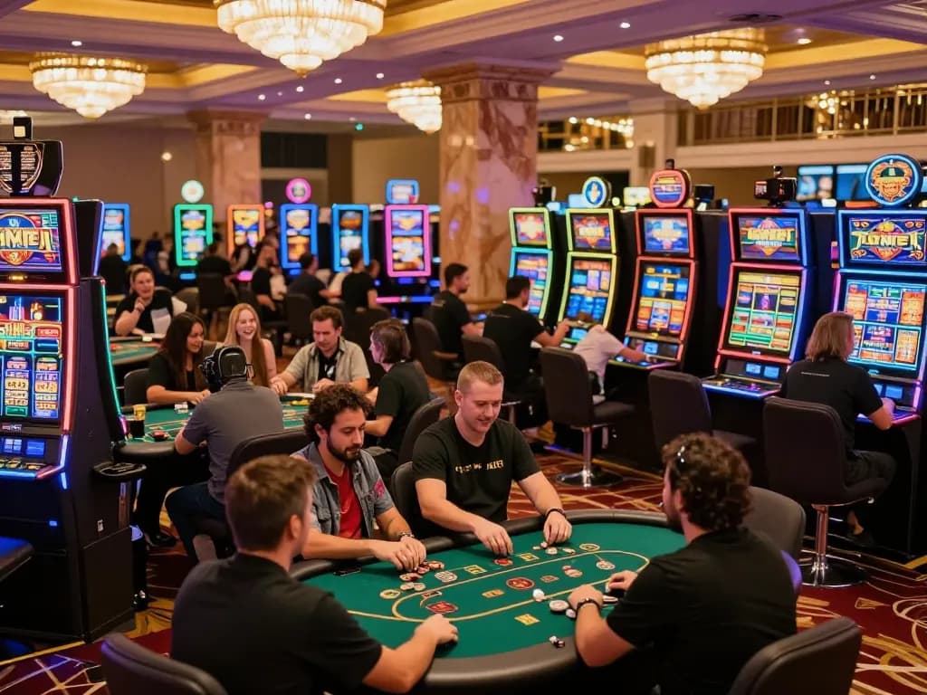 w 88 gamers enjoying strategic poker action at a luxurious casino setting.