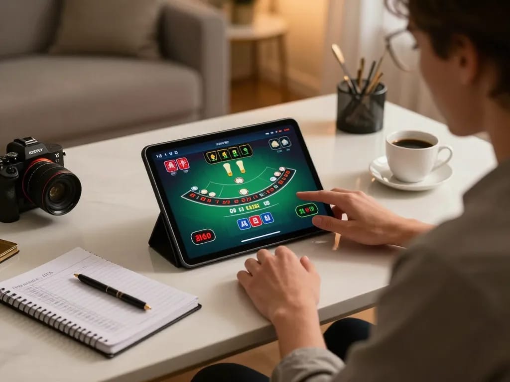 Player engaging in a live dealer game on F8 BET's online platform, showcasing responsible gambling ambiance.