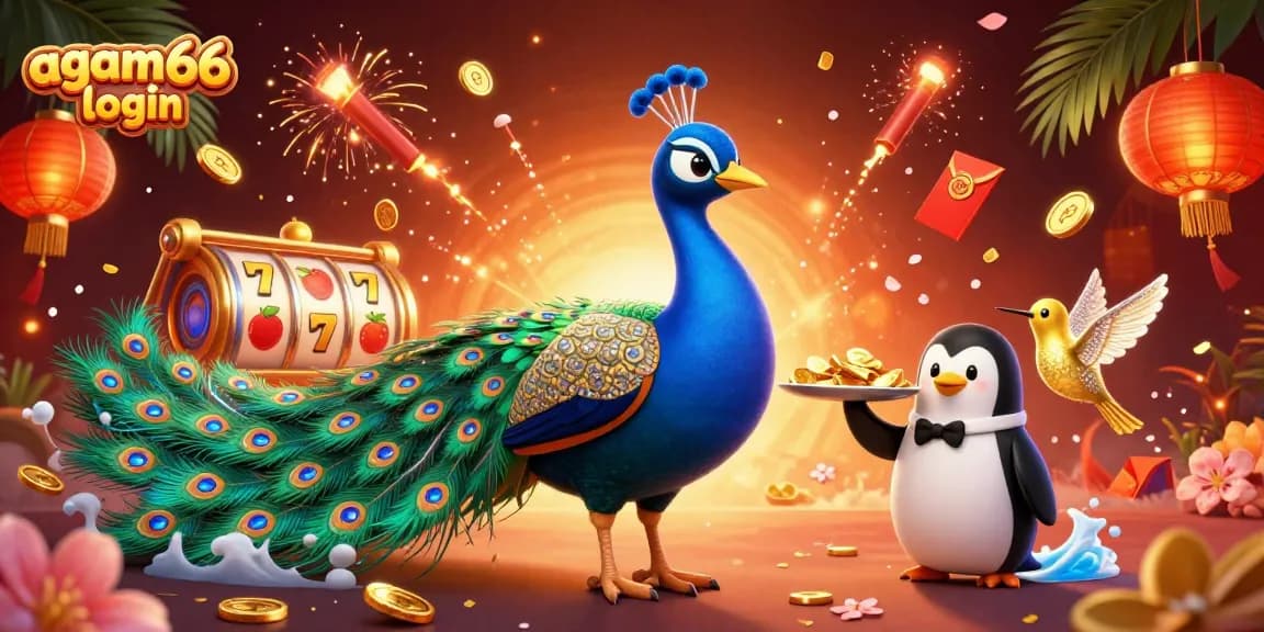 Play and win at agam66 login with a colorful display of slot reels, riches, and dynamic casino elements.