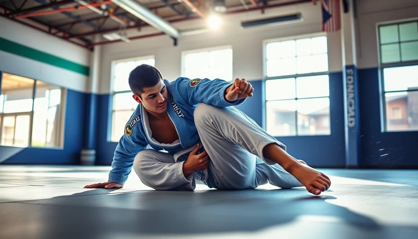 Executing a guard pass in Brazilian Jiu-Jitsu, showcasing similar variations of technique and skill.