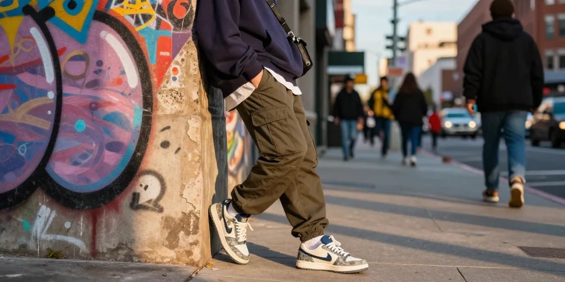 Corteiz clothing showcased in a vibrant urban streetwear scene with stylish cargos and hoodies.