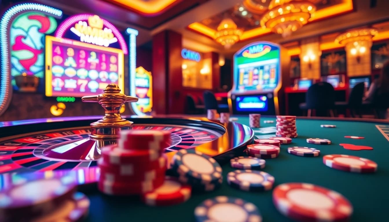 Experience thrill at MM88 with a luxurious casino environment featuring roulette and poker.