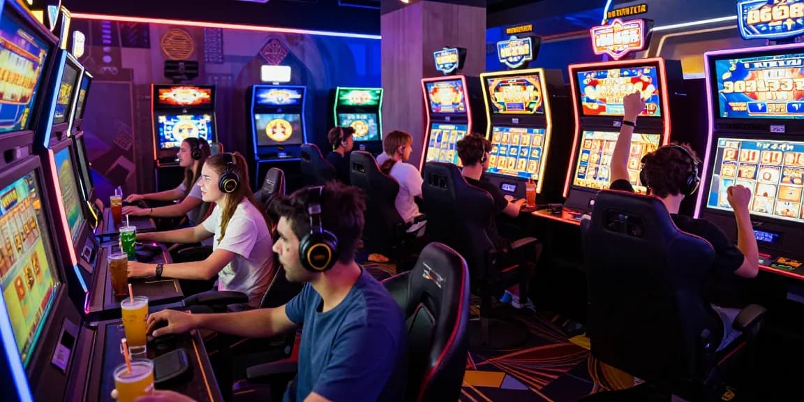 Exciting gaming scene celebrating slot gacor wins with vibrant players and slot machines.
