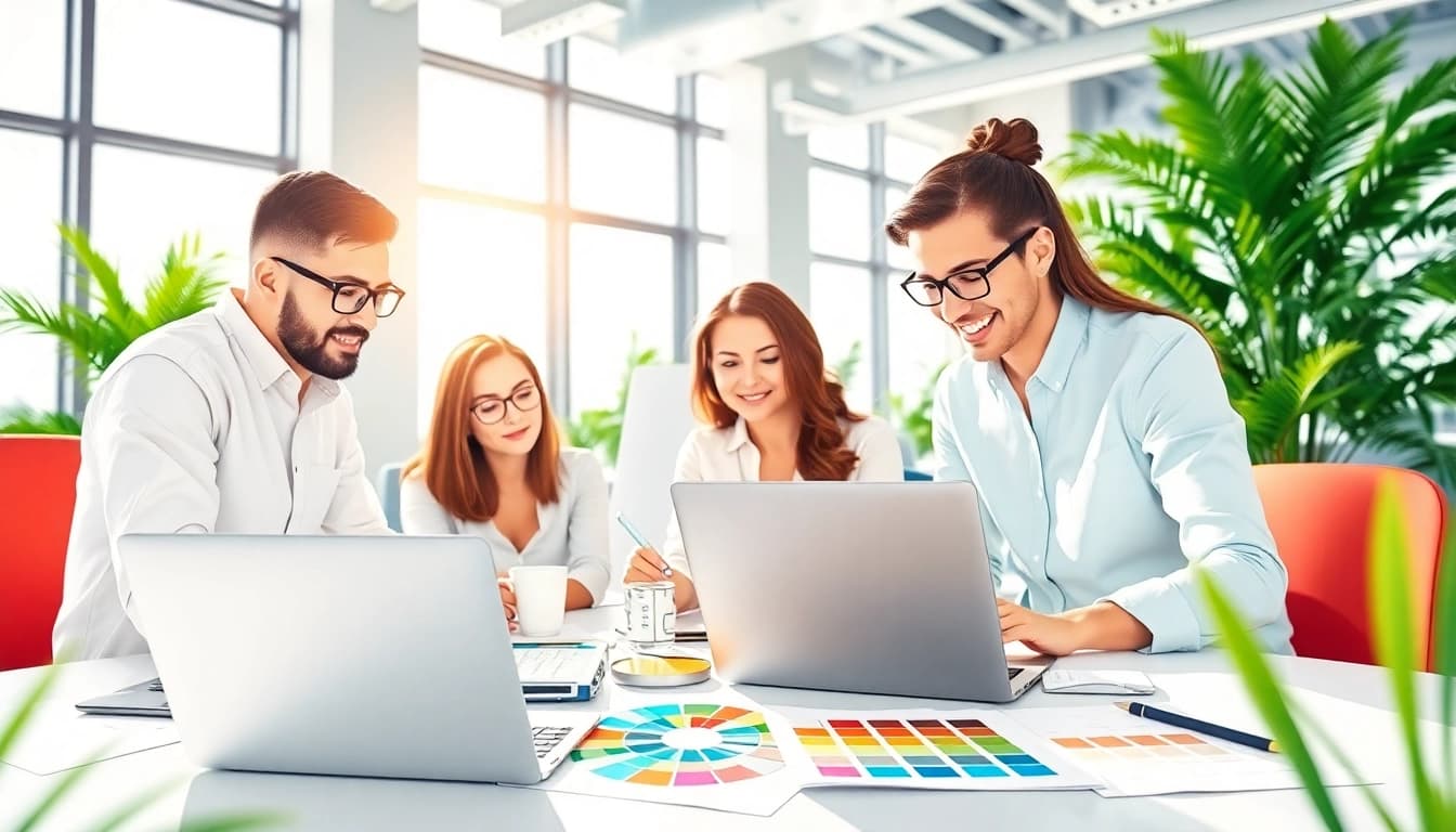 Team creating innovative essex web design in a collaborative, vibrant office environment.