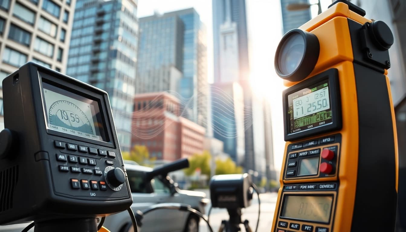 Evaluate noise impact assessment with precise acoustic instruments in an urban environment.
