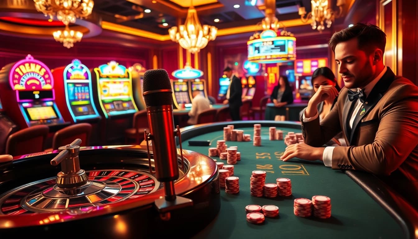 Players celebrating a win at a casino table while the MV88 microphone captures the atmosphere.
