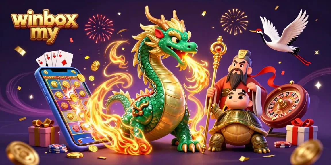 Winbox my showcases exciting slot games with lively characters and dynamic casino elements amidst magical effects.