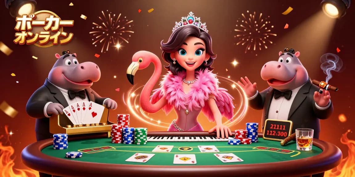 ポーカー オンラインでの賭けや勝負を楽しむフラミンゴとヒップポのシーン