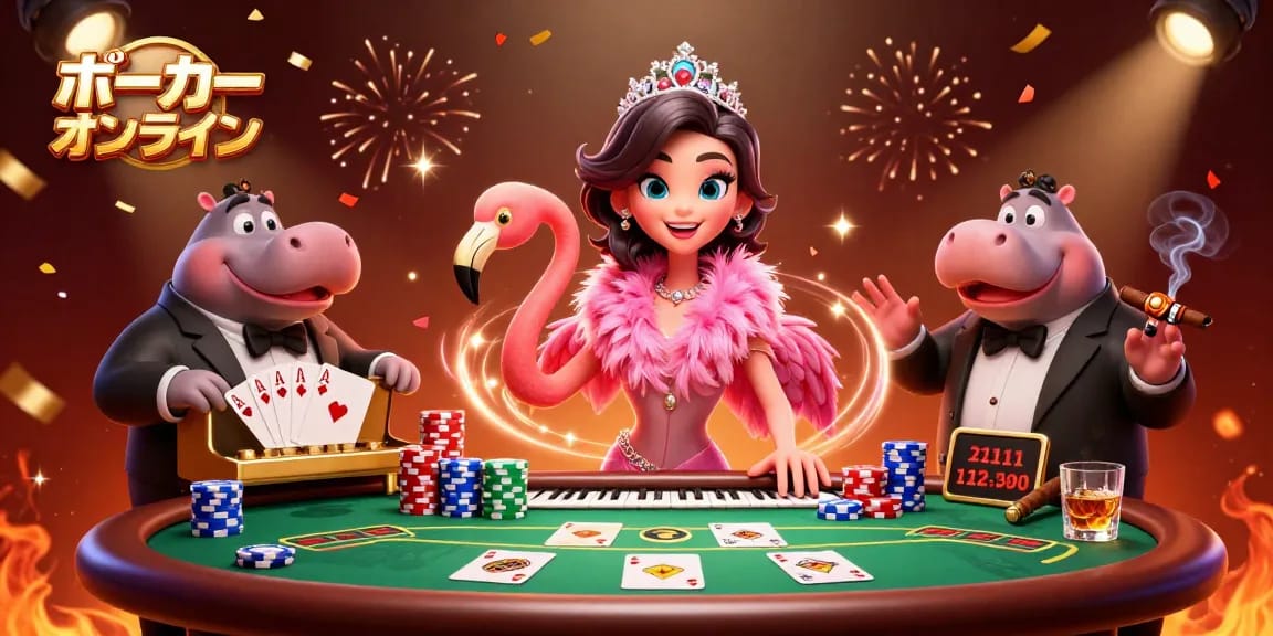 ポーカー オンラインでの賭けや勝負を楽しむフラミンゴとヒップポのシーン