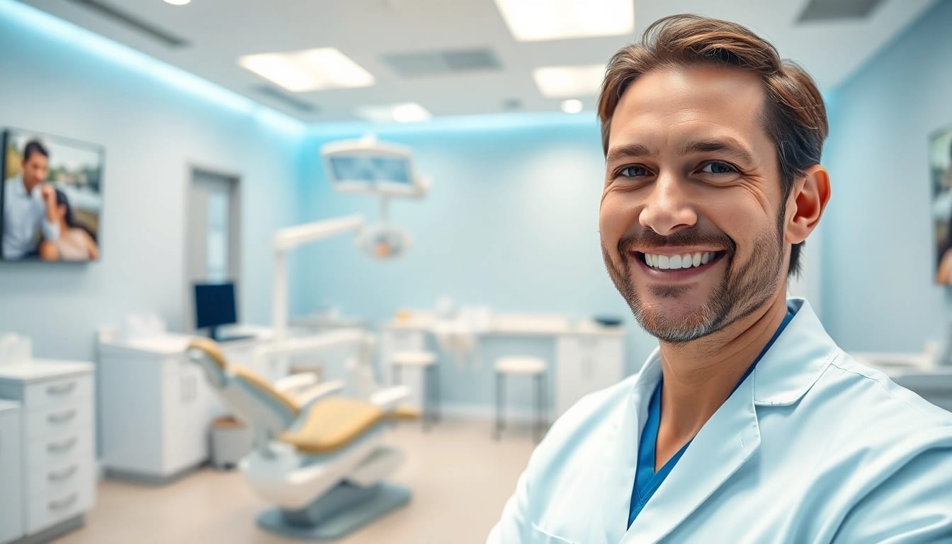 Dentist in Manhattan IL providing care in a modern dental office, promoting patient comfort.