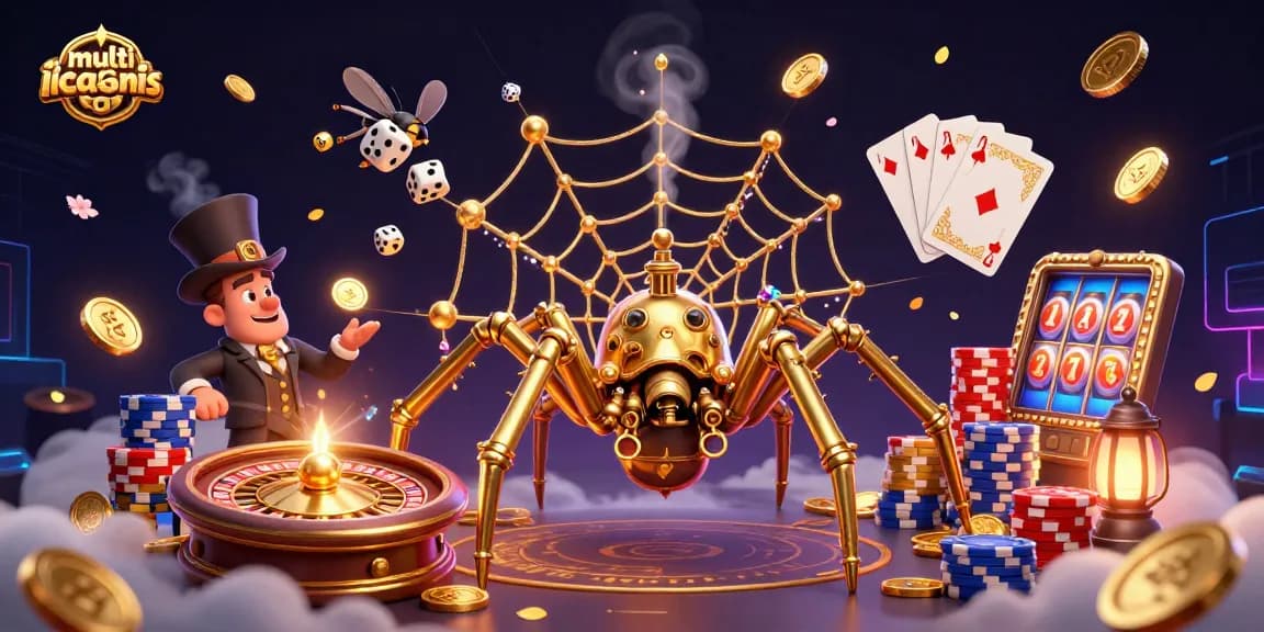 Engage with multicanais as a golden spider captures dice, showcasing immersive gaming and excitement.