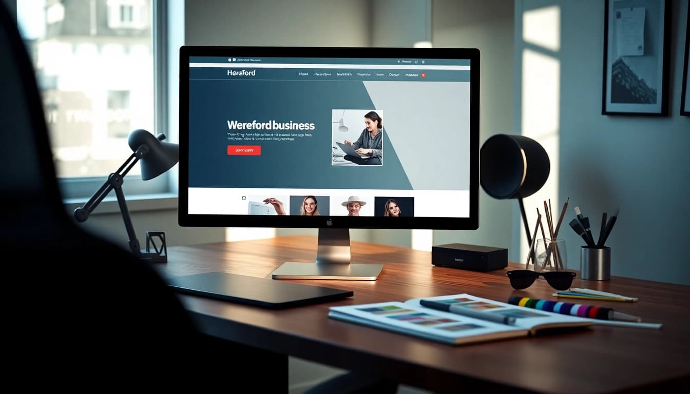 Designing a Hereford website design prototype in a creative workspace.