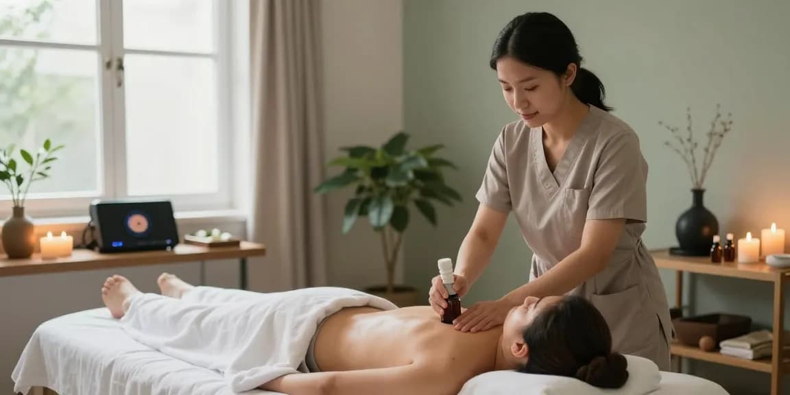 1인샵 마사지 공간에서의 아로마 오일 준비 모습