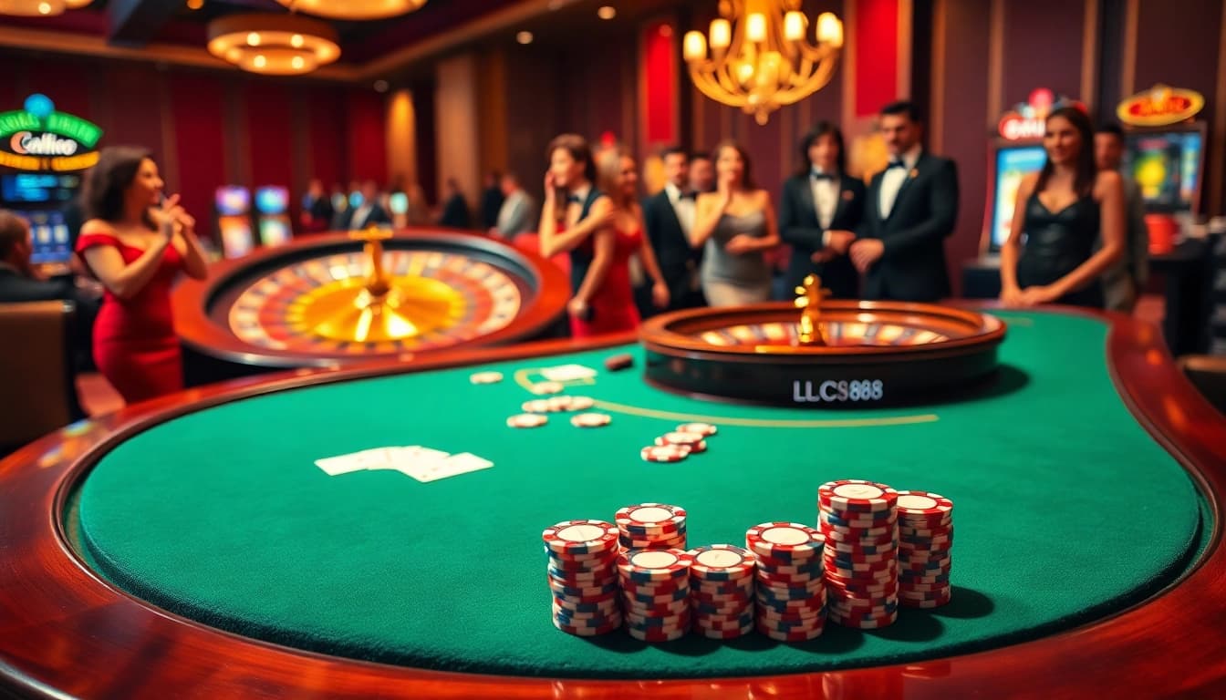 LC 88 themed poker players strategizing their bets at a luxurious casino table.