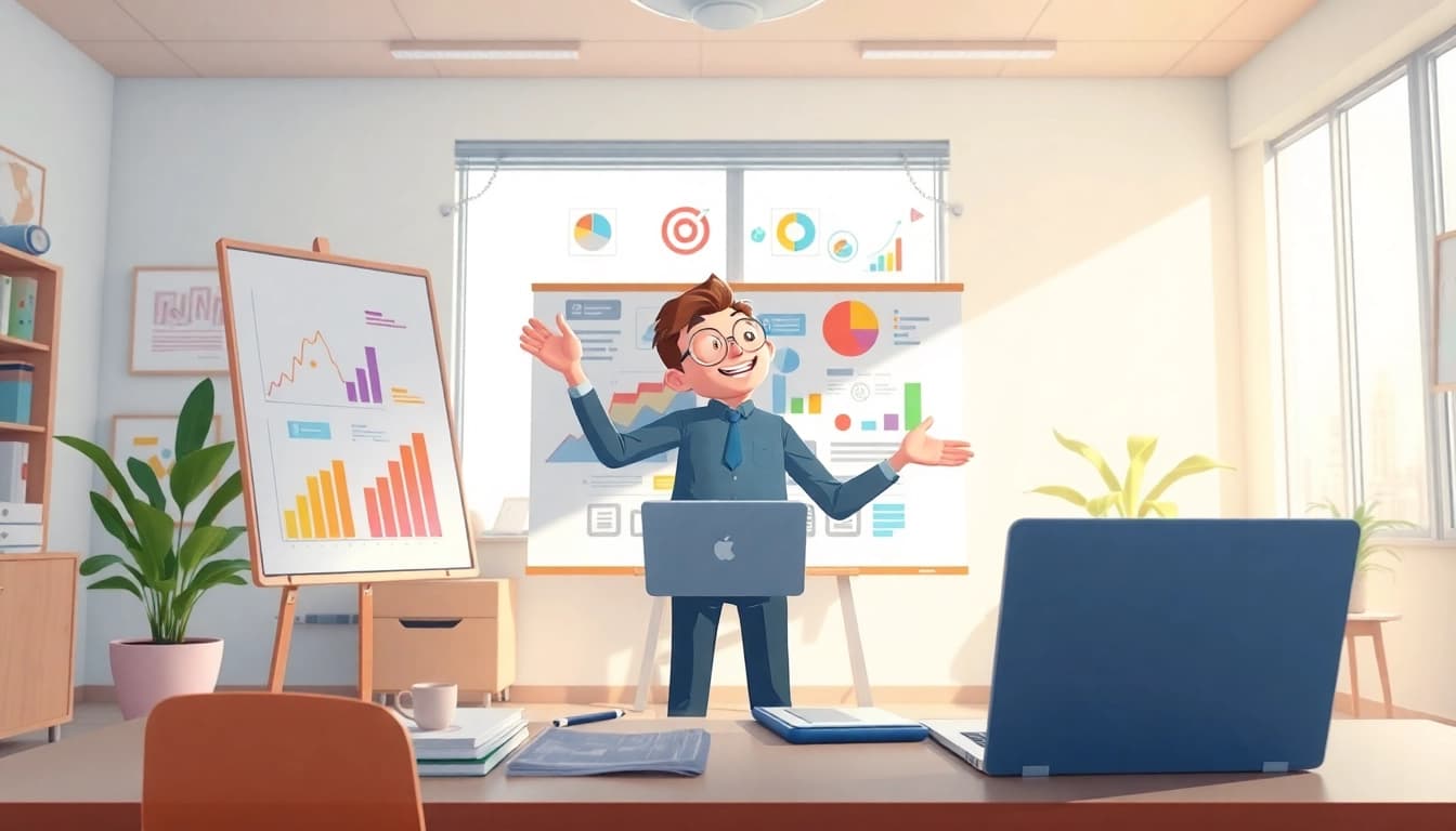 Erklärvideo erstellen in einem bunten, inspirierenden Büro mit freundlichem Charakter.