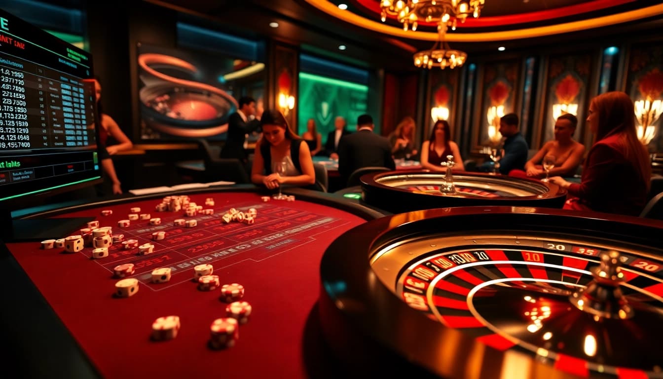 Engaged players enjoying a vibrant game scene at https://taixiumd5.fan/ with dice and poker chips.